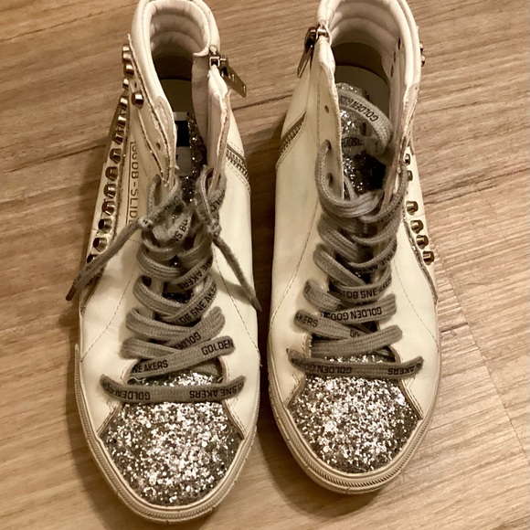 Golden Goose Deluxe Brand GGDB White and Silver High-Top Sneakers - Picture 4 of 16